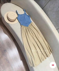 Sunlit Denim Bodice Maxi Dress
