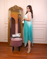 Aqua Ombre Asymmetric Gown