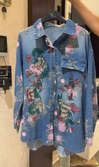 Floral and Bird Embellish Shirt ( Luxe )