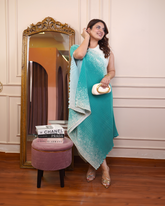 Aqua Ombre Asymmetric Gown