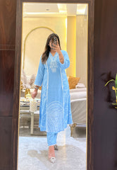 Vera Embroidery kurti Set ( Blue Tone)