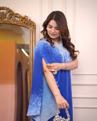 Aqua Ombre Asymmetric Gown