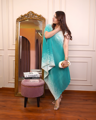 Aqua Ombre Asymmetric Gown