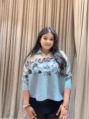 Eya Pleated Top ( Blue Tone)