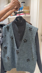 Luxe Beaded Knit V-Neck Vest
