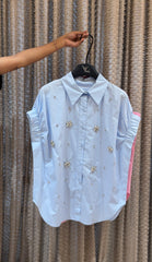 Gleam Drawstring Sleeve Embellish Shirt