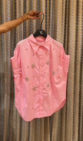 Gleam Drawstring Sleeve Embellish Shirt