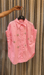 Gleam Drawstring Sleeve Embellish Shirt