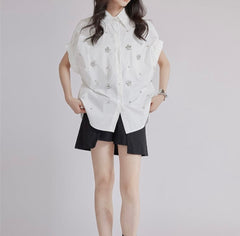 Gleam Drawstring Sleeve Embellish Shirt