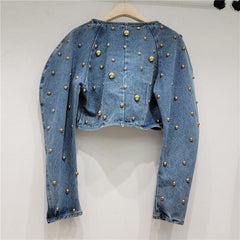 Denim Puff Sleeve Embellish Jacket