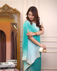 Aqua Ombre Asymmetric Gown