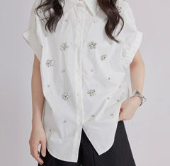 Gleam Drawstring Sleeve Embellish Shirt