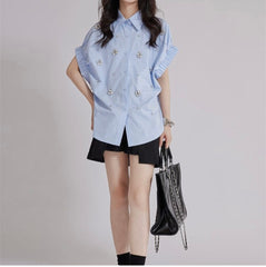Gleam Drawstring Sleeve Embellish Shirt
