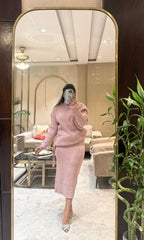 Soft Knit Rosewood Sweater With Skirt Set