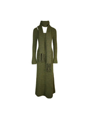 Ribbed Knit Backless Midi Dress with Scarf