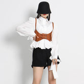 Vintage Puff Sleeve Blouse with Buckle Corset
