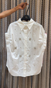 Gleam Drawstring Sleeve Embellish Shirt