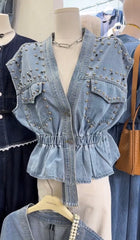 Rose Denim Embellish Blouse