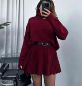 Wine Red Knit Sweater and Skirt Set