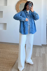Pearl Denim Embellish Shirt