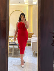 Arina Feather Dress ( Red)