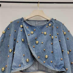Denim Puff Sleeve Embellish Jacket