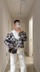 Azure Plaid Blouse
