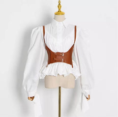 Vintage Puff Sleeve Blouse with Buckle Corset