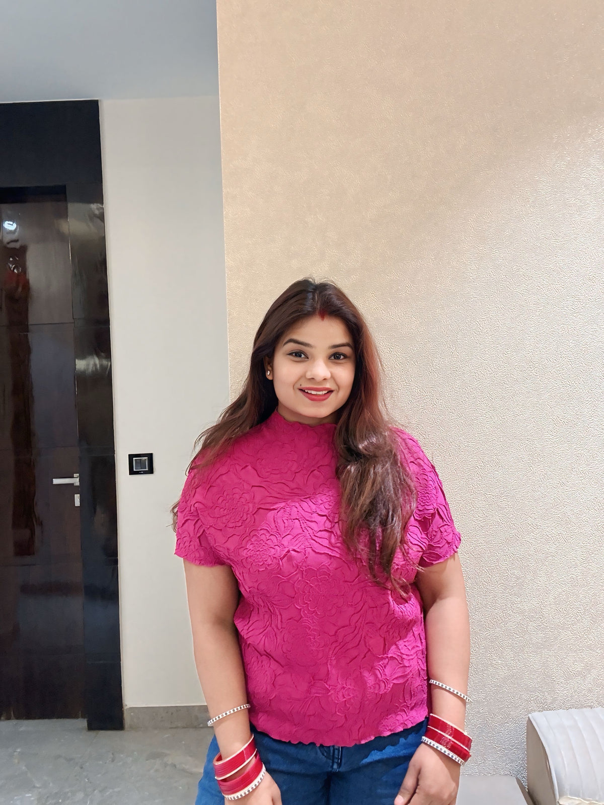 Mila Pleated Top ( Hot Pink )