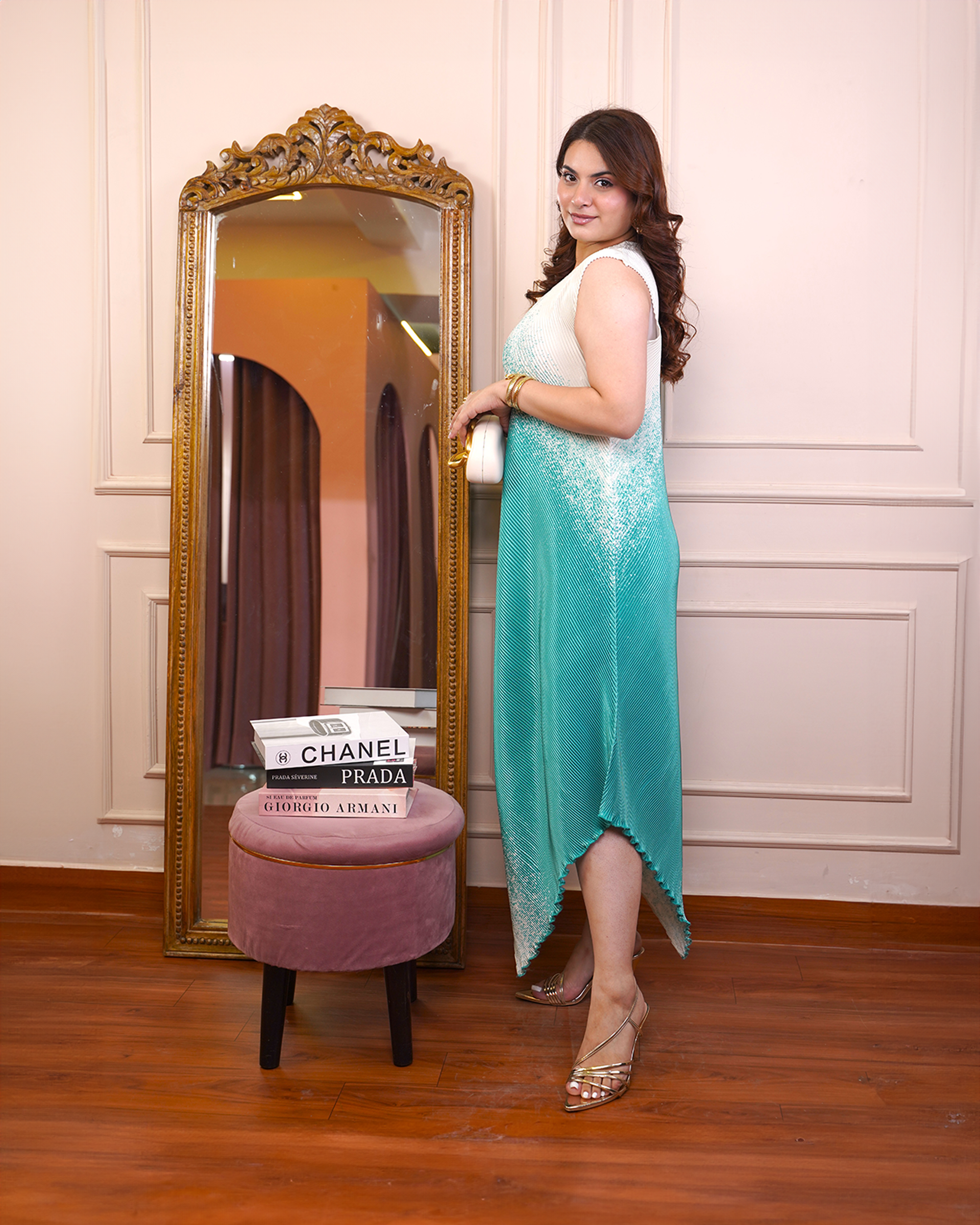 Aqua Ombre Asymmetric Gown