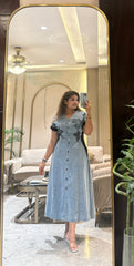Denim Blossom Midi Dress