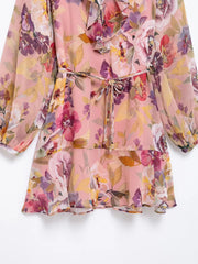 Indefeir Floral Ruffle Chiffon Mini Dress