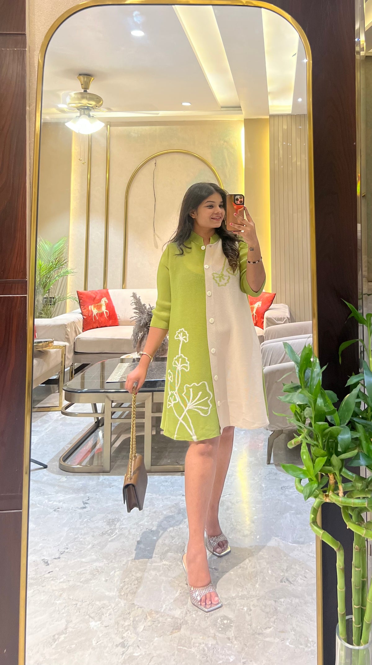 Kimaya Pleated Dress( Green Tone )