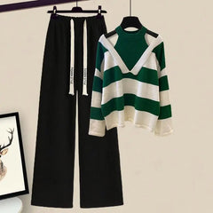 Bold Stripes Cutout Sweater with wide leg pants