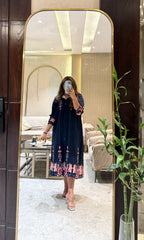 Navy Charm Pleated Dress