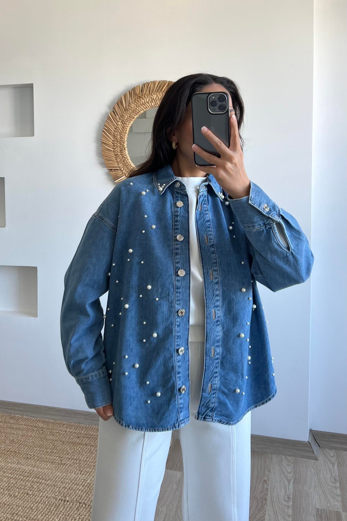 Pearl Denim Embellish Shirt