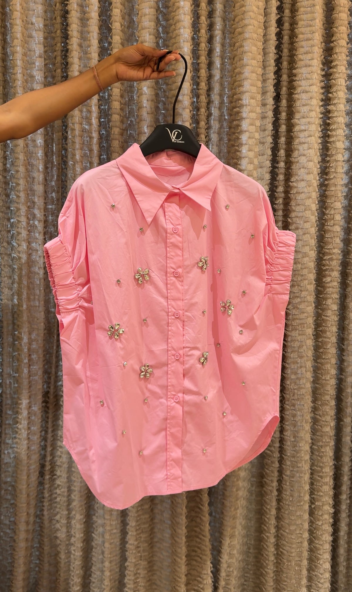 Gleam Drawstring Sleeve Embellish Shirt