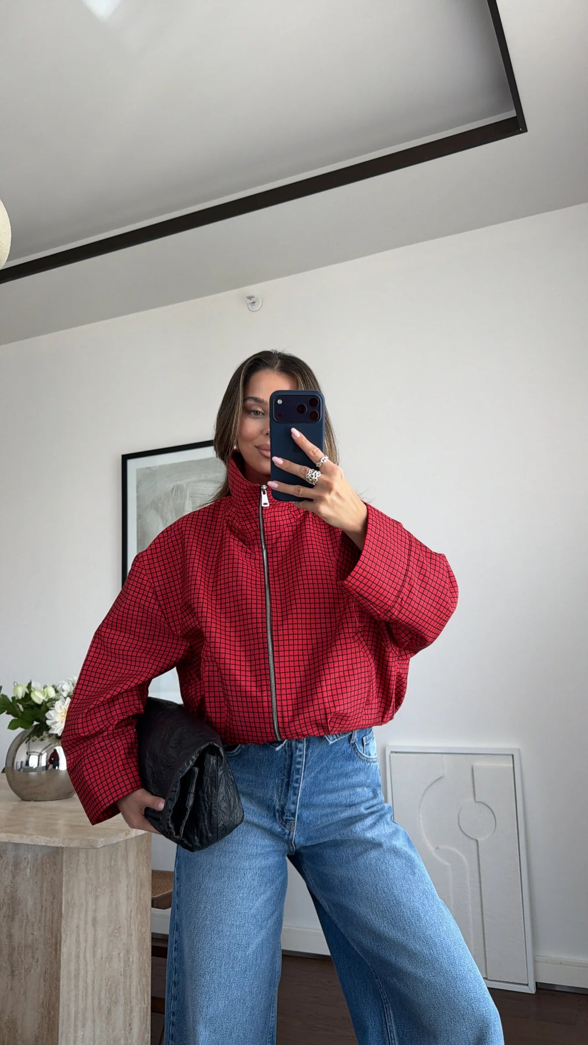 Crimson Check Puffer Jacket
