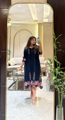 Navy Charm Pleated Dress