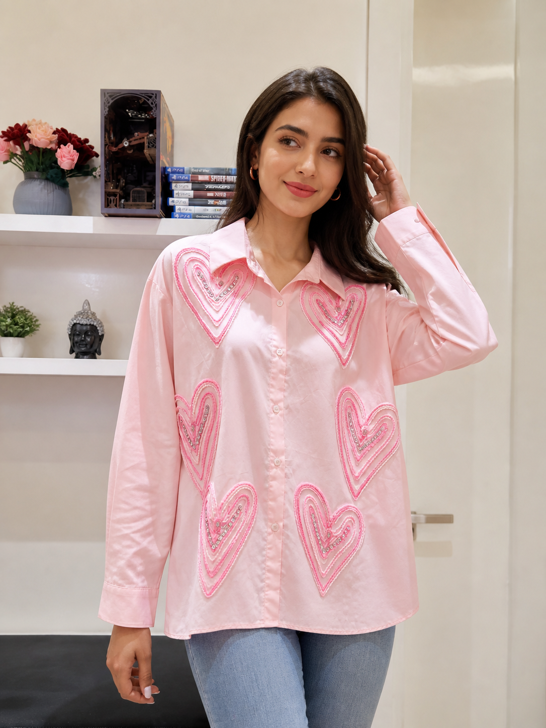 Rora Heart Embellish Shirt