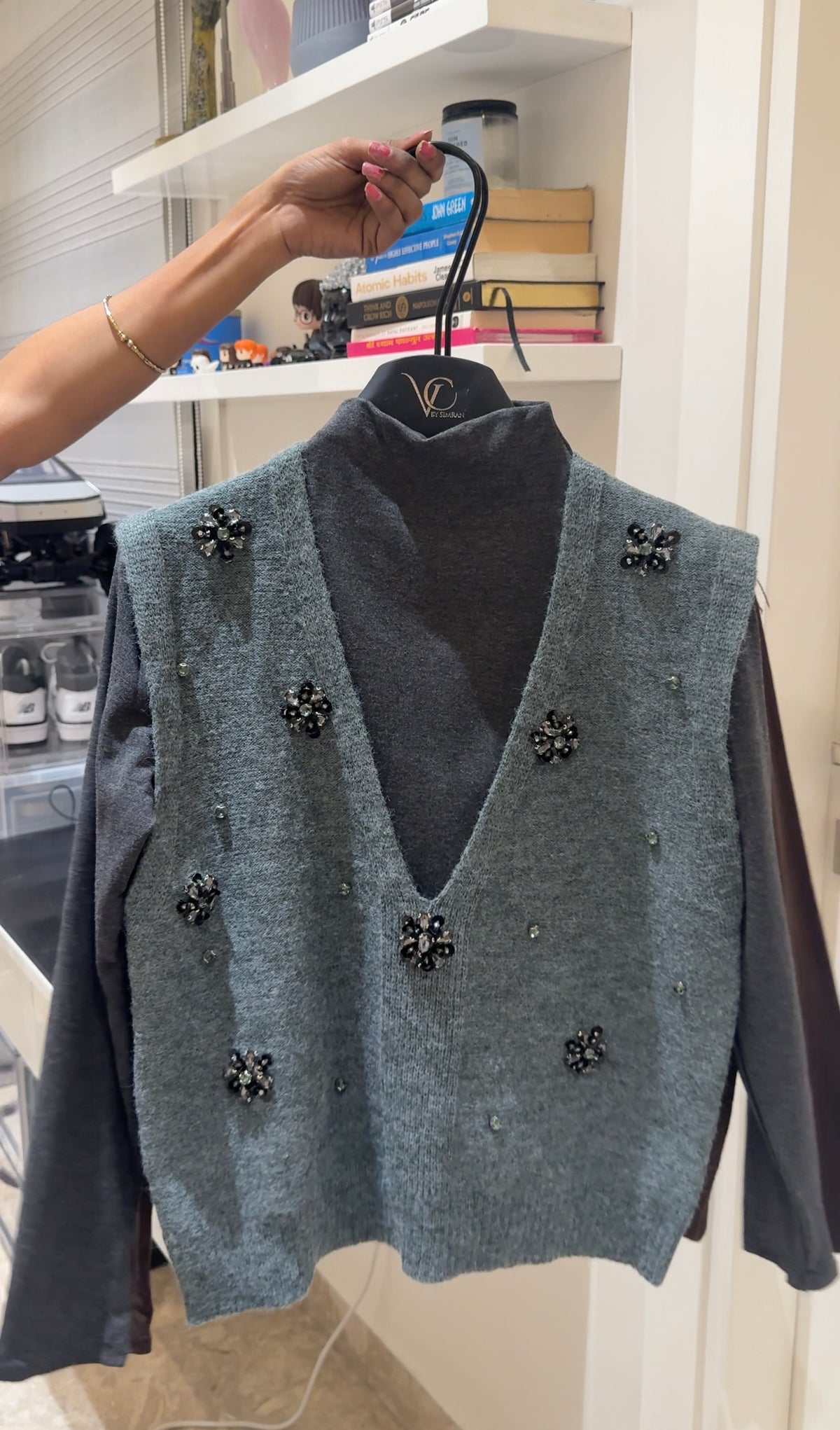 Luxe Beaded Knit V-Neck Vest