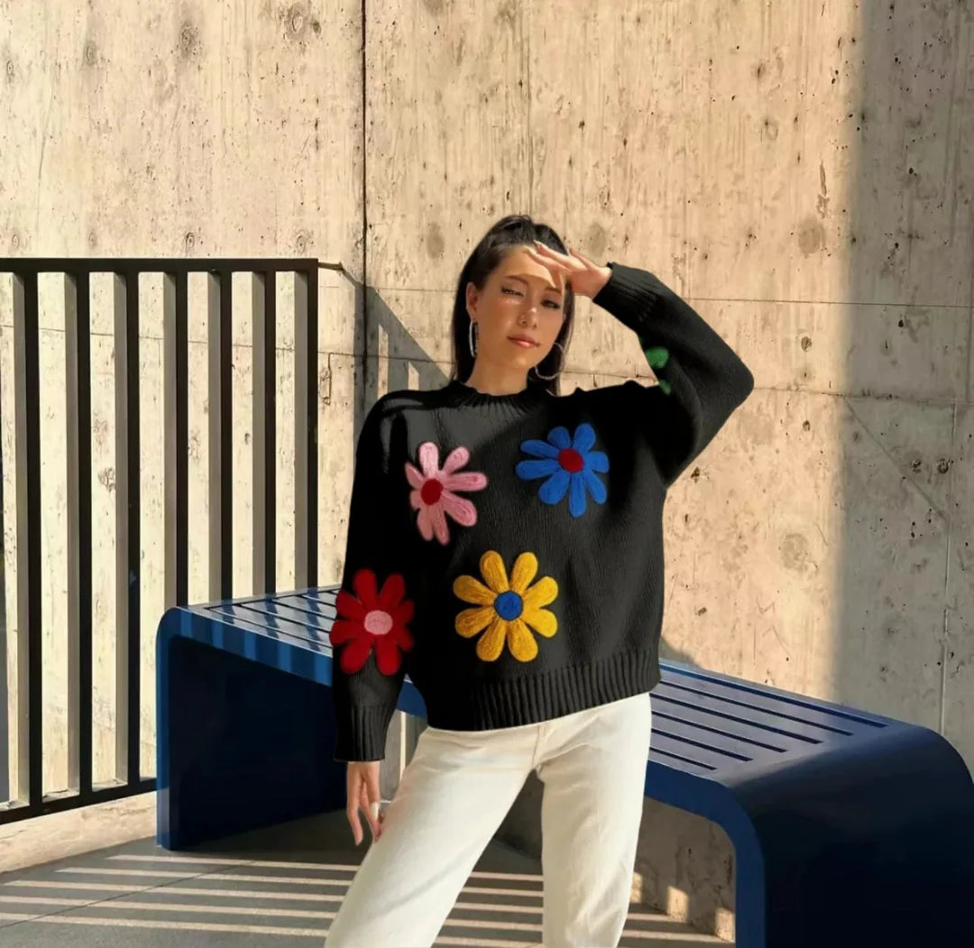 3 D Flower Knit Sweater
