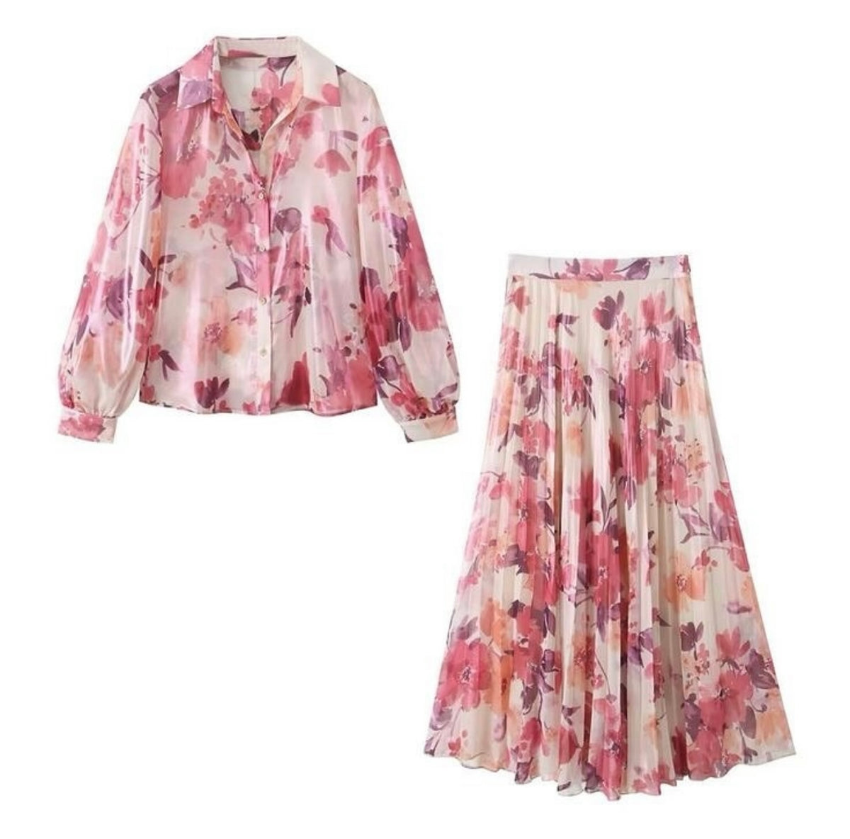 Kira Skirt Set ( Pink Floral Tone )