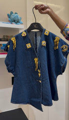 Evil Eye Embellish Denim Blouse