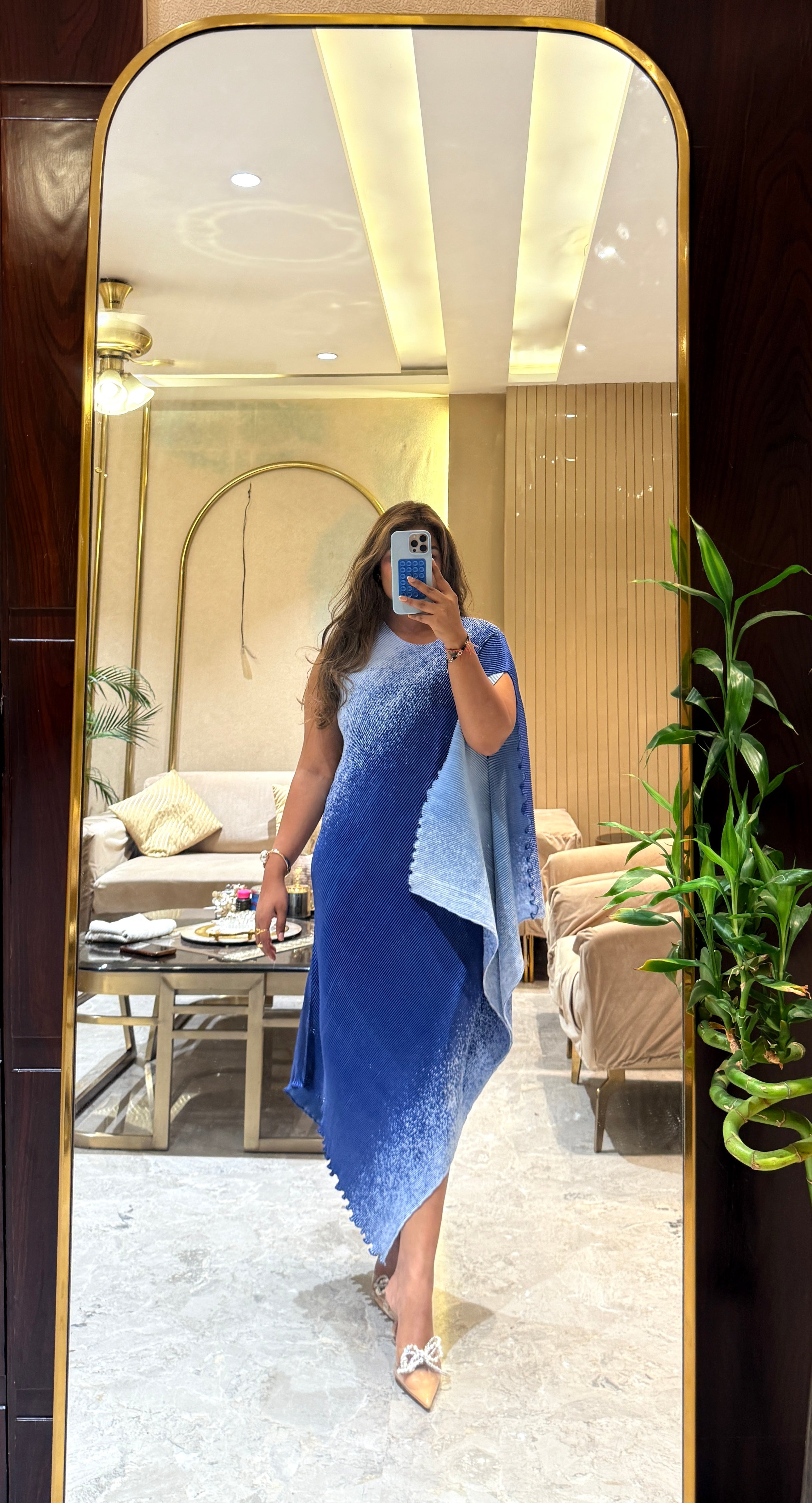 Aqua Ombre Asymmetric Gown