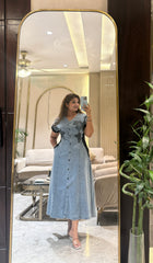 Denim Blossom Midi Dress
