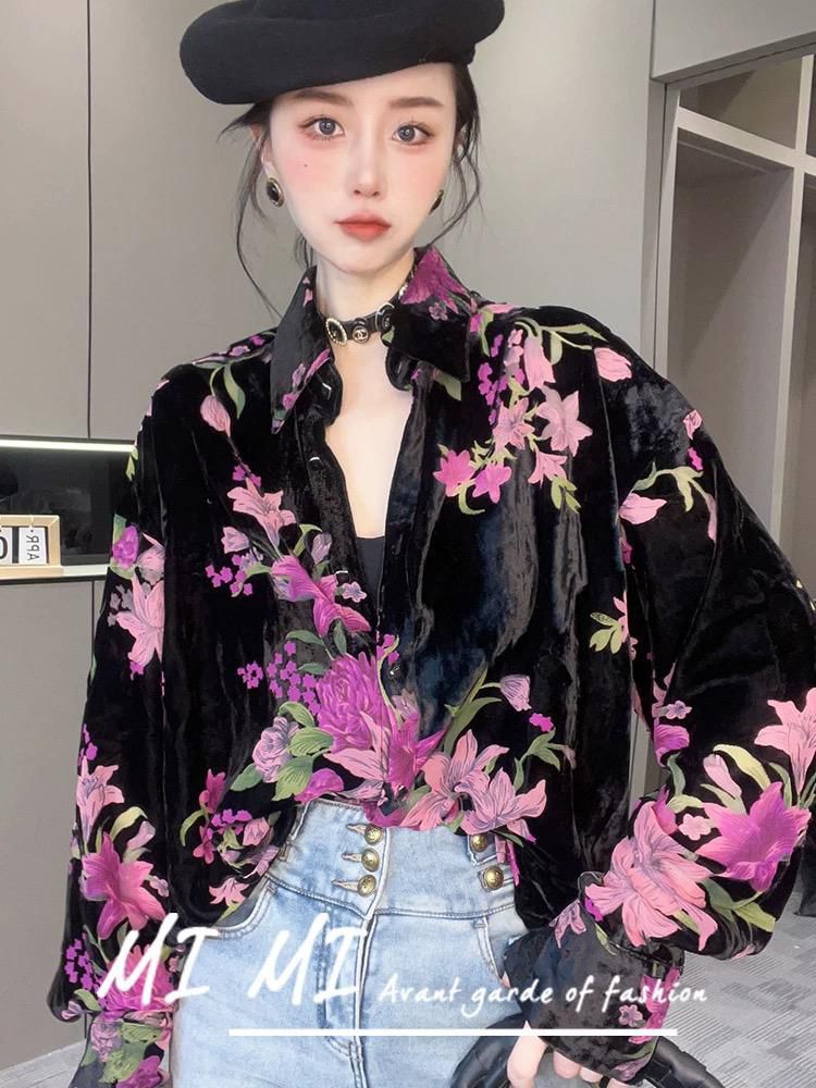 Velvet Printed Blouse