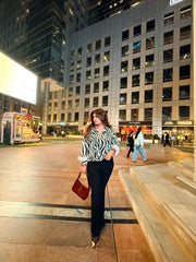 Zebra Luxe Feather Cuff Blouse