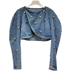 Denim Puff Sleeve Embellish Jacket