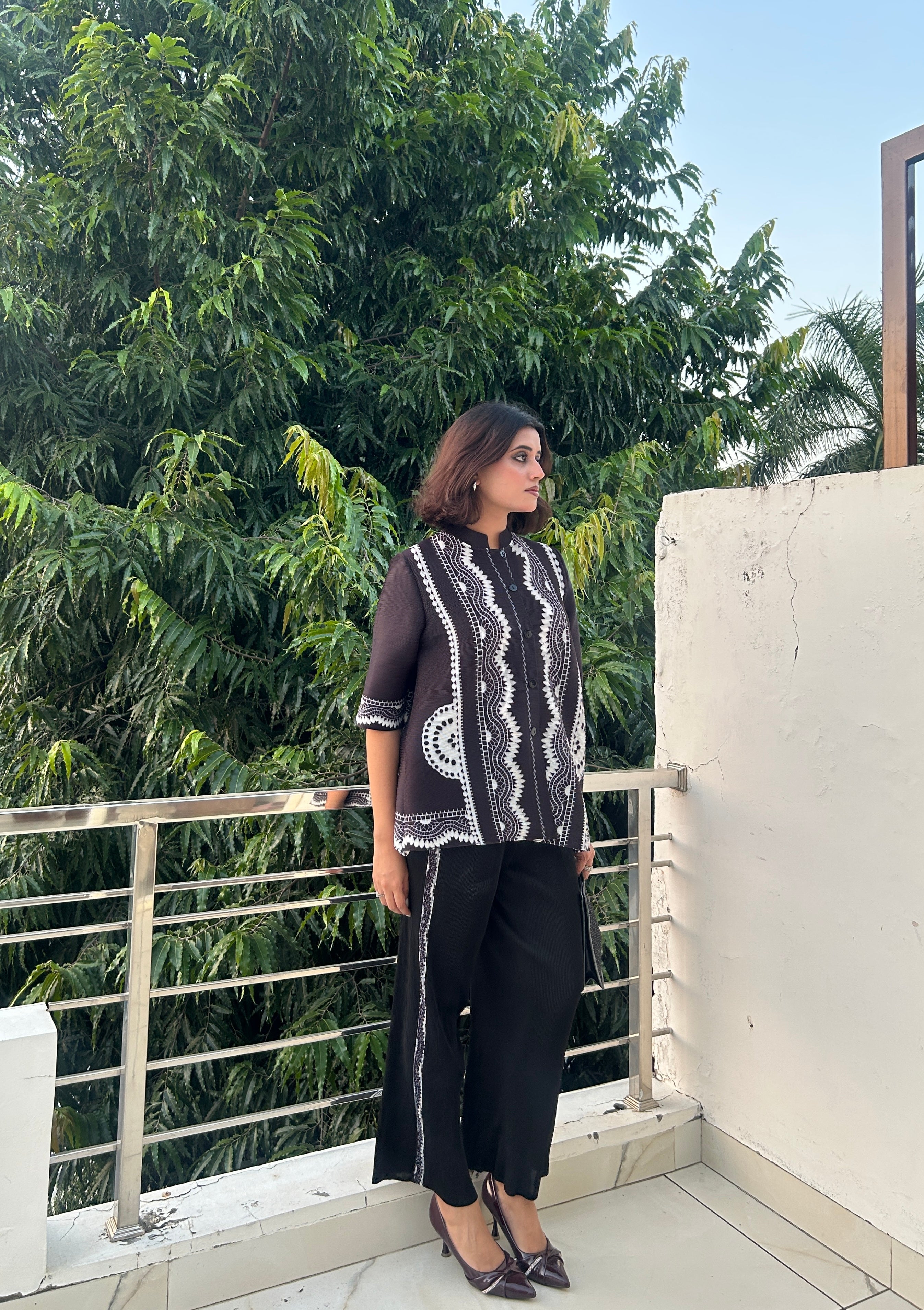 Ebony  Charm Pleated Coord Set